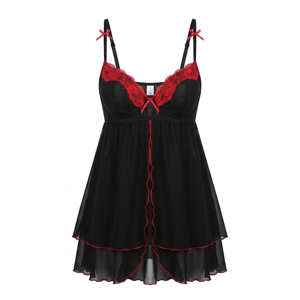 Rampage Y2K VTG black red lace Babydoll lingerie chemise vamp‎ coquette whimsy